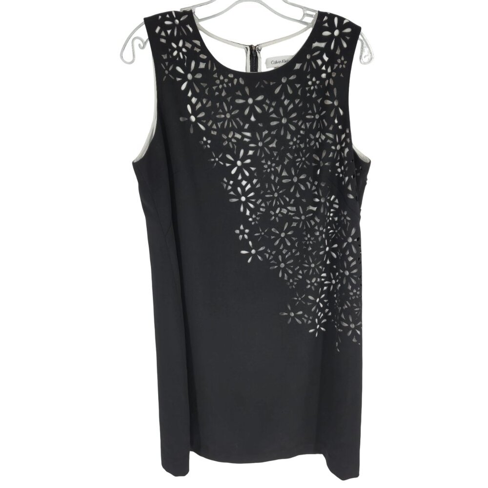 Calvin Klein Dress Black White Laser Cut Floral Sheath Career Professional 14